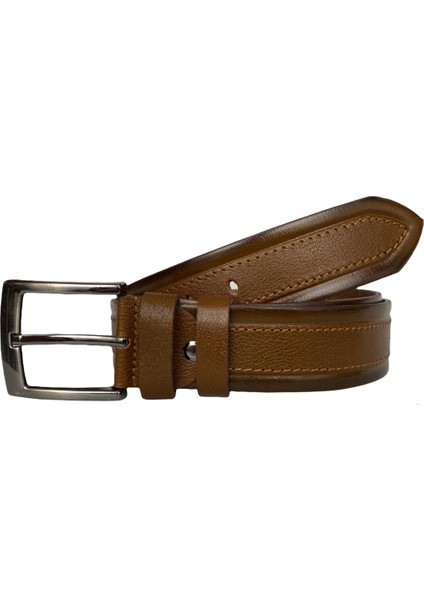 Deri Desenli Premium Taba Kot Spor Kemer 4.5 cm