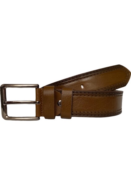 Deri Çift Dikiş Baskı Desenli Premium Taba Kot Spor Kemer 4.5 cm fiyatları