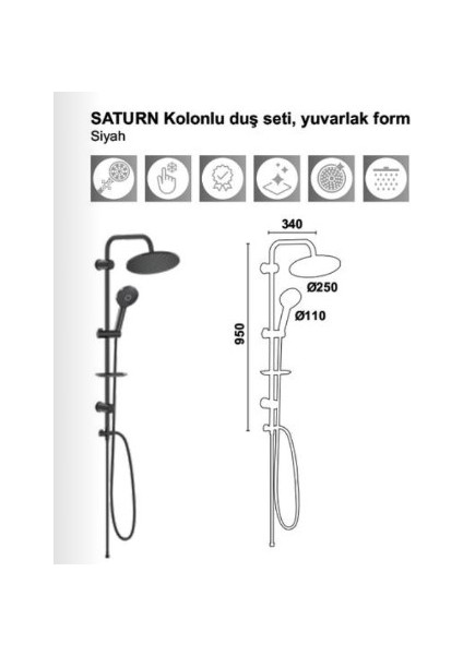 Saturn Kolonlu Duş Seti, Siyah - 589.17.060 modelleri