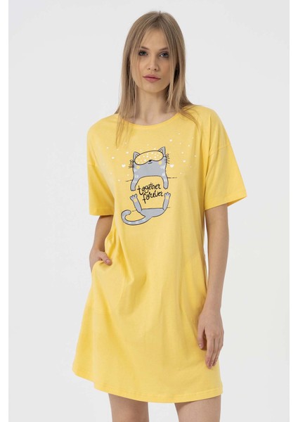 Pamuklu Düşük Omuzlu Uzun Kol Gecelik