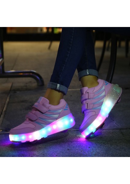 Sıtong 4 Tekerlekli USB Şarjlı LED Işıklı Paten Ayakkabı (Yurt Dışından) indirimleri