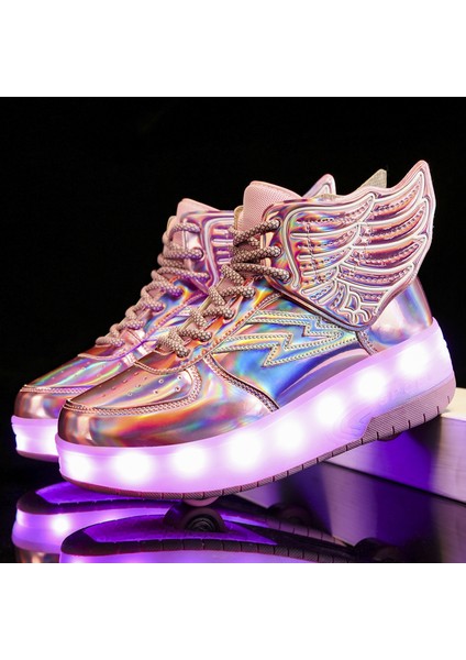 Sıtong LED Işıklı Kanat Detaylı Paten Ayakkabı - Pembe (Yurt Dışından)
