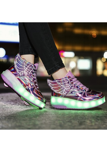 Sıtong LED Işıklı Kanat Detaylı Paten Ayakkabı - Pembe (Yurt Dışından)