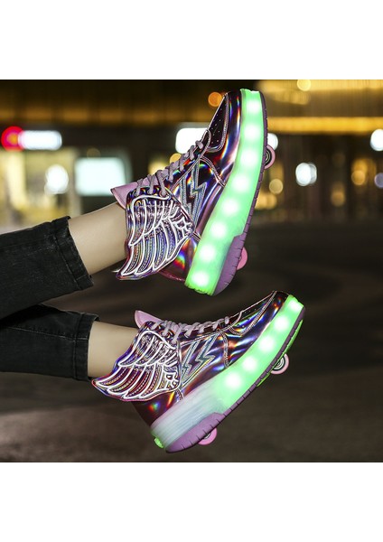 Sıtong LED Işıklı Kanat Detaylı Paten Ayakkabı - Pembe (Yurt Dışından)