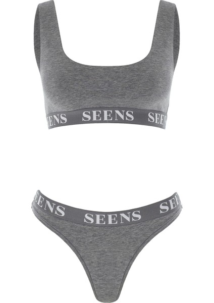 Unicus Crop Top & Orela String Gri Takım