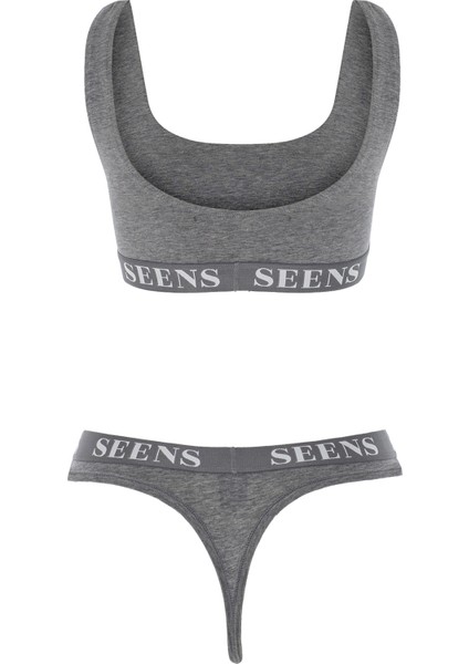 Unicus Crop Top & Orela String Gri Takım