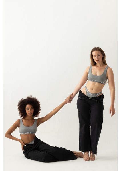 Unicus Crop Top & Orela String Gri Takım