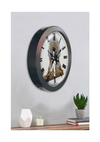 Atatürk Salon Ofis Duvar Saati Gri Metal Çerçeve 36 cm