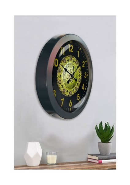 Ayetli Salon Ofis Duvar Saati Gri Metal Çerçeve 36 cm
