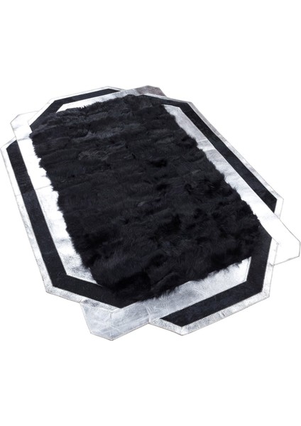 Gümüş Varak Bordür Doğal Toskana Kürk Halı KHY504-01 Siyah fiyatları