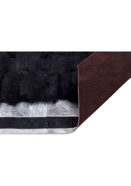 Gümüş Varak Bordür Doğal Toskana Kürk Halı KHY504-01 Siyah modelleri