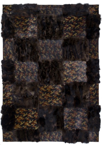 Baskılı Patchwork Doğal Kürk KH323-28 Koyu Kahve