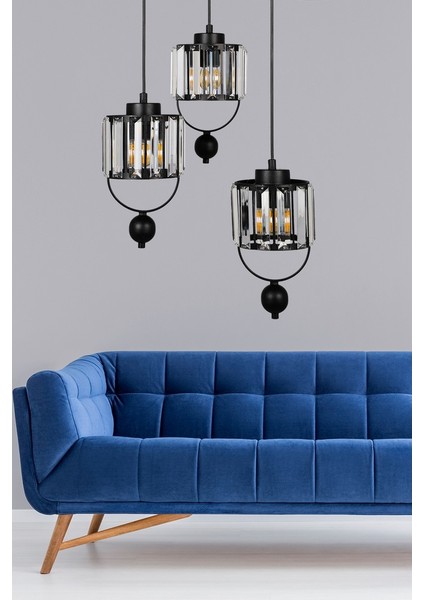 Lux 3.lü Siyah Tepsili Avize