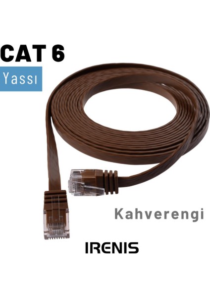 CAT6 Yassı Ethernet (Network, LAN) Kablosu, Kahverengi, 10 metre