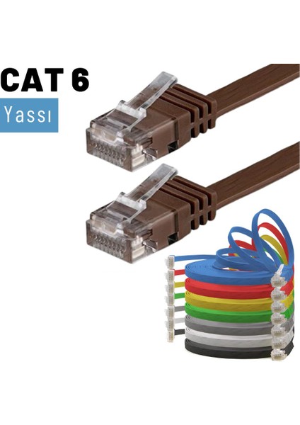 CAT6 Yassı Ethernet (Network, LAN) Kablosu, Kahverengi, 10 metre