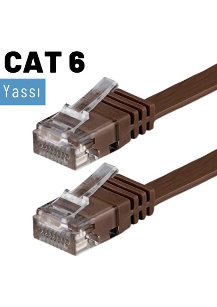 CAT6 Yassı Ethernet (Network, LAN) Kablosu, Kahverengi, 10 metre
