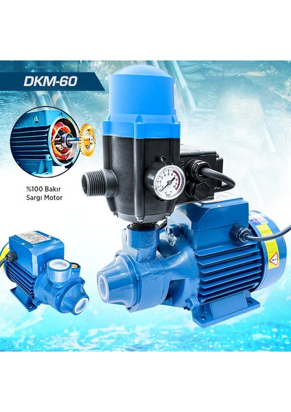 BAKIR-DKM60 0.37KW  0.5hp  1" Bakır Sargılı Paket Hidrofor Sistem Su Pompa Motoru