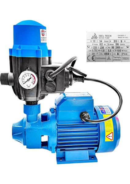 İbeltech Dkm-80-1 0.75 Kw 1 Hp 1" Bakır Sargılı Paket Hidrofor Sistem Su Pompa Motoru fırsatları