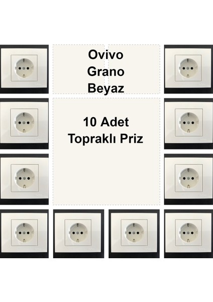 - Ovivo Grano Beyaz 10 Adet Topraklı Priz