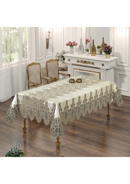 Kumsal Kadife Kumaş Fransız Güpürlü Lüks Masa Örtüsü
