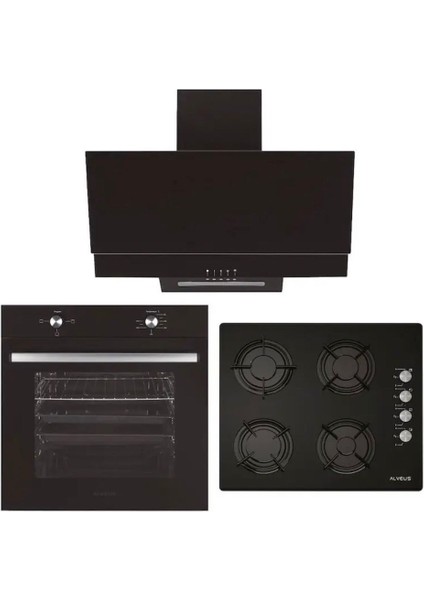 Alv F17 Pb - Gls 640 - Mfa 605M Ocak + FIRın + Davlumbaz 3'lü Cam Ankastre Set Siyah