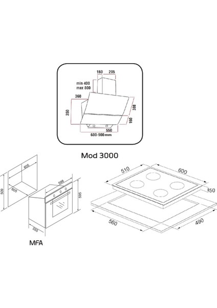 Alv F17 Pb - Gls 640 - Mfa 605M Ocak + FIRın + Davlumbaz 3'lü Cam Ankastre Set Siyah