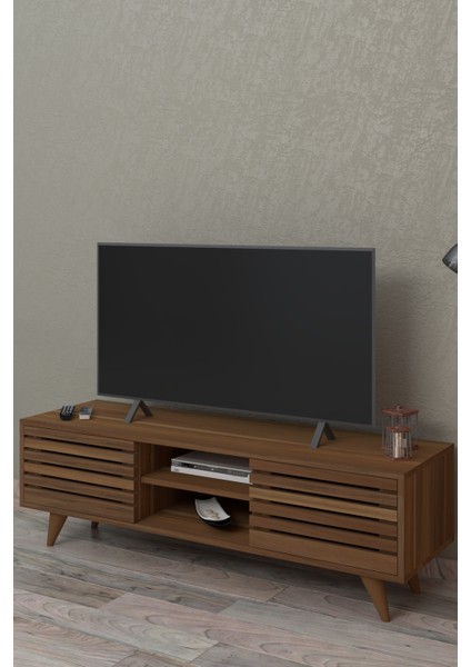 Tv Ünitesi Televizyon Sehpası Çift Kapaklı Raflı Ceviz Renk modelleri
