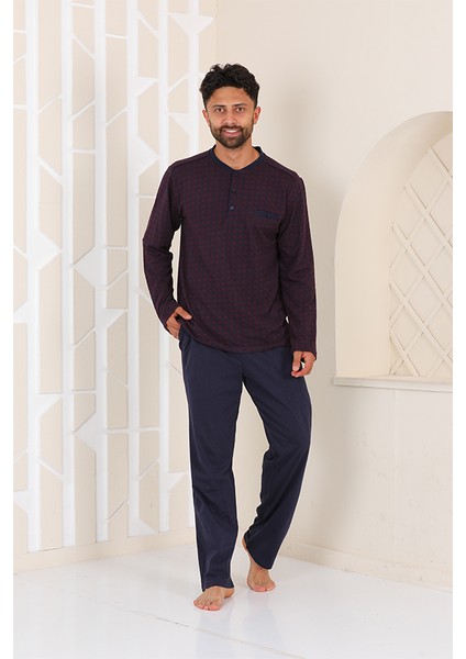 Erkek Jakarlı Patlı Bordo Pijama Takımı 8924