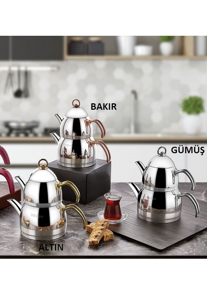 Polochef Zümrüt Çelik Çaydanlık Mega - Bakır