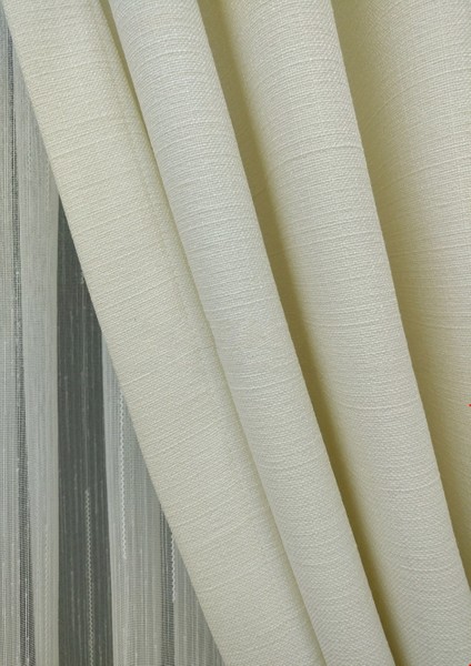 Ekru Düz Renk Pileli Keten Fon Perde, Seyrek Pile, Tek Kanat 70 x 250 cm fırsatları