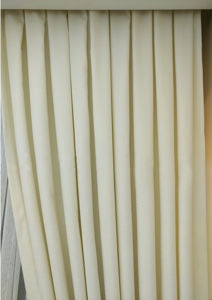 Ekru Düz Renk Pileli Keten Fon Perde, Seyrek Pile, Tek Kanat 70 x 250 cm indirimleri