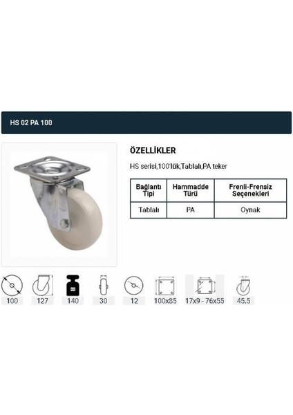 Döner Tablalı Servis Tekeri Polyemid Döner 100 mm Uygur 4 Adet