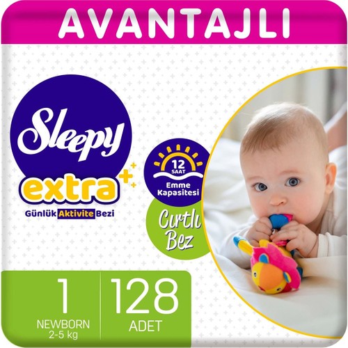 Sleepy Extra Avantajlı Bebek Bezi 1 Numara Yenidoğan 128 Adet