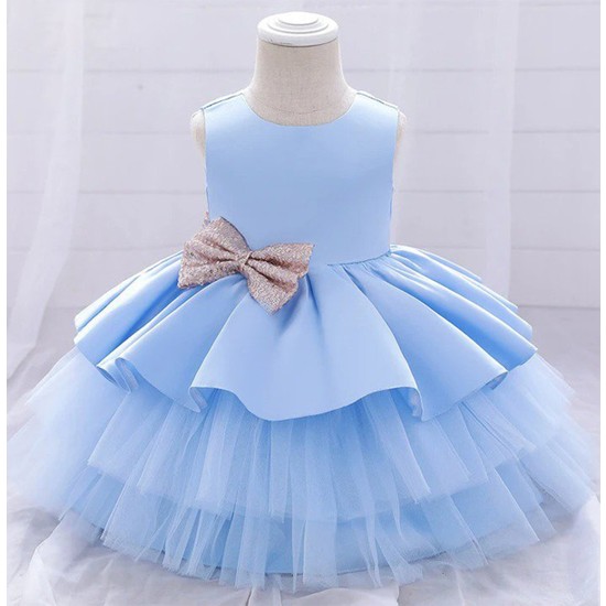 Miço Kids Mavi Payetli Fırfırlı Kız Çocuk Abiye - Kız Çocuk Elbise - Kız Çocuk Balo Elbise