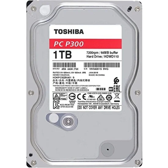 Toshiba 3.5 P300 1TB 64MB 7200RPM Harddisk HDWD110UZSVA