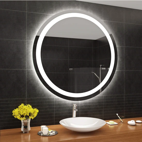 Mirror Land 60 cm Çapında Beyaz LED Işıklı Kumlamalı LED Ayna / Dekoratif Ayna / Banyo Aynası /yuvarlak Ayna/ışıklı Ayna