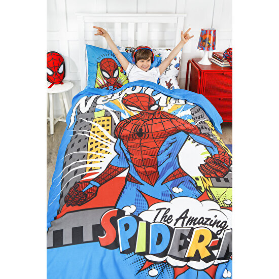 Özdilek Spiderman New York Tek Kişilik Disney Lisanslı Lastikli Fitted Çarşaf Çocuk Nevresim Takımı