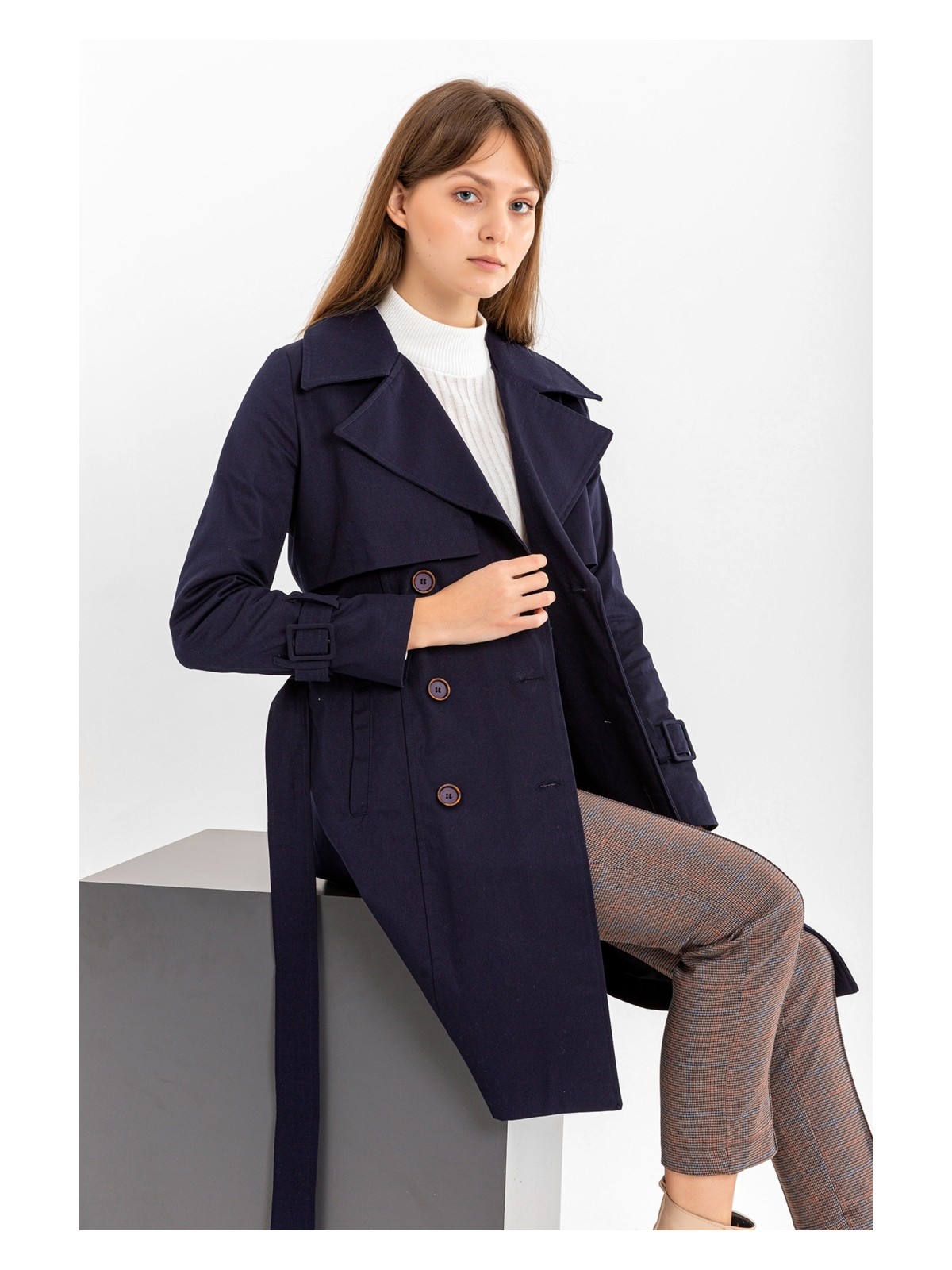 Pastelastore Pamuk Gabardin Midi Kadın Trençkot 1113