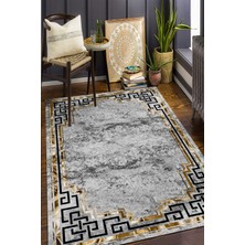The Modern Hane Gold Çerceveli Siyah ve Gri Desenli Halı