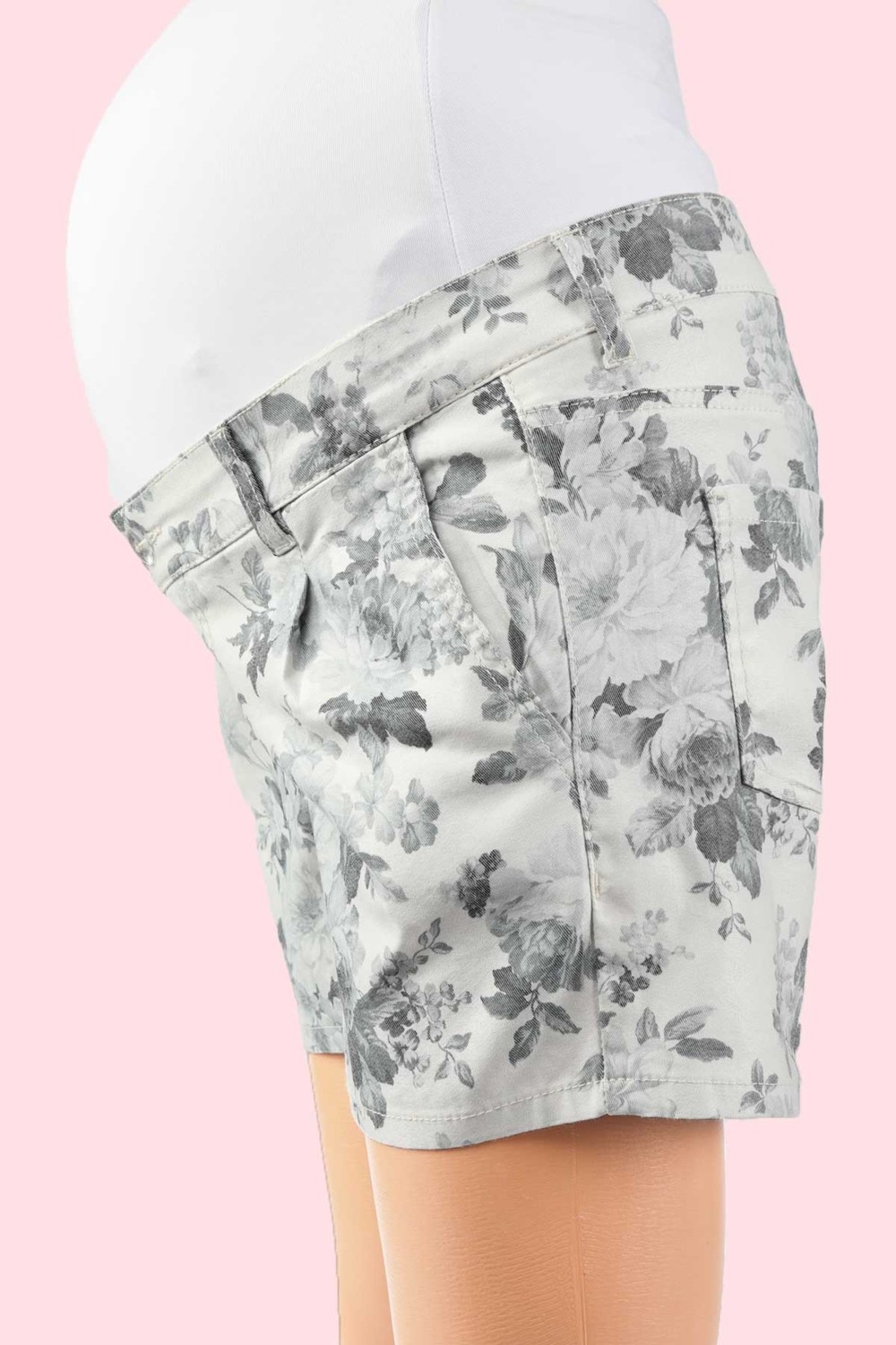 Balins Beyaz Çiçek Baskılı Hamile Gabardin Şort %66 Cotton Esnek Yapı Rahat Tasarım görsel 3