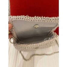 Craftatelier Gri Renk Simli El Örgüsü Zincir Askılı Çanta