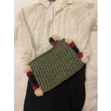 Craftatelier Renkli Ponpon Detaylı El Örgüsü Yeşil Clutch Çanta