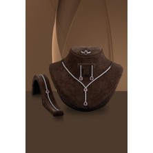 Osmanlı Gümüş Ela Kadın Yakut Taşlı Gümüş Su Yolu Set - Kolye, Bileklik, Küpe, Yüzük