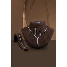 Osmanlı Gümüş Belinda Kadın Ametist Taşlı Gümüş Su Yolu Set - Kolye, Bileklik, Küpe, Yüzük