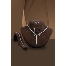 Osmanlı Gümüş Açela Kadın Zirkon Taşlı Gümüş Su Yolu Set - Kolye, Bileklik, Küpe, Yüzük