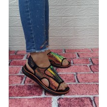 Gezer 00050 Yeşil Pullu Topuk Jelli Bayan Sandalet