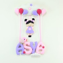 Renkli Hayallerim Asya Isimli Pembe Lila Bebek ve Hastane Odası Kapı Süsü