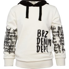 BRZ Collection Ekru Renk Baskılı Erkek Çocuk Kapüşonlu Sweatshirt