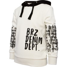 BRZ Collection Ekru Renk Baskılı Erkek Çocuk Kapüşonlu Sweatshirt