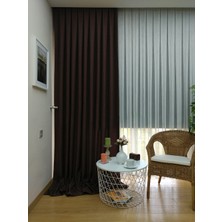 Evdepo Home Kahverengi Düz Renk Pileli Keten Fon Perde, Sık Pile, Tek Kanat 50 x 270 cm